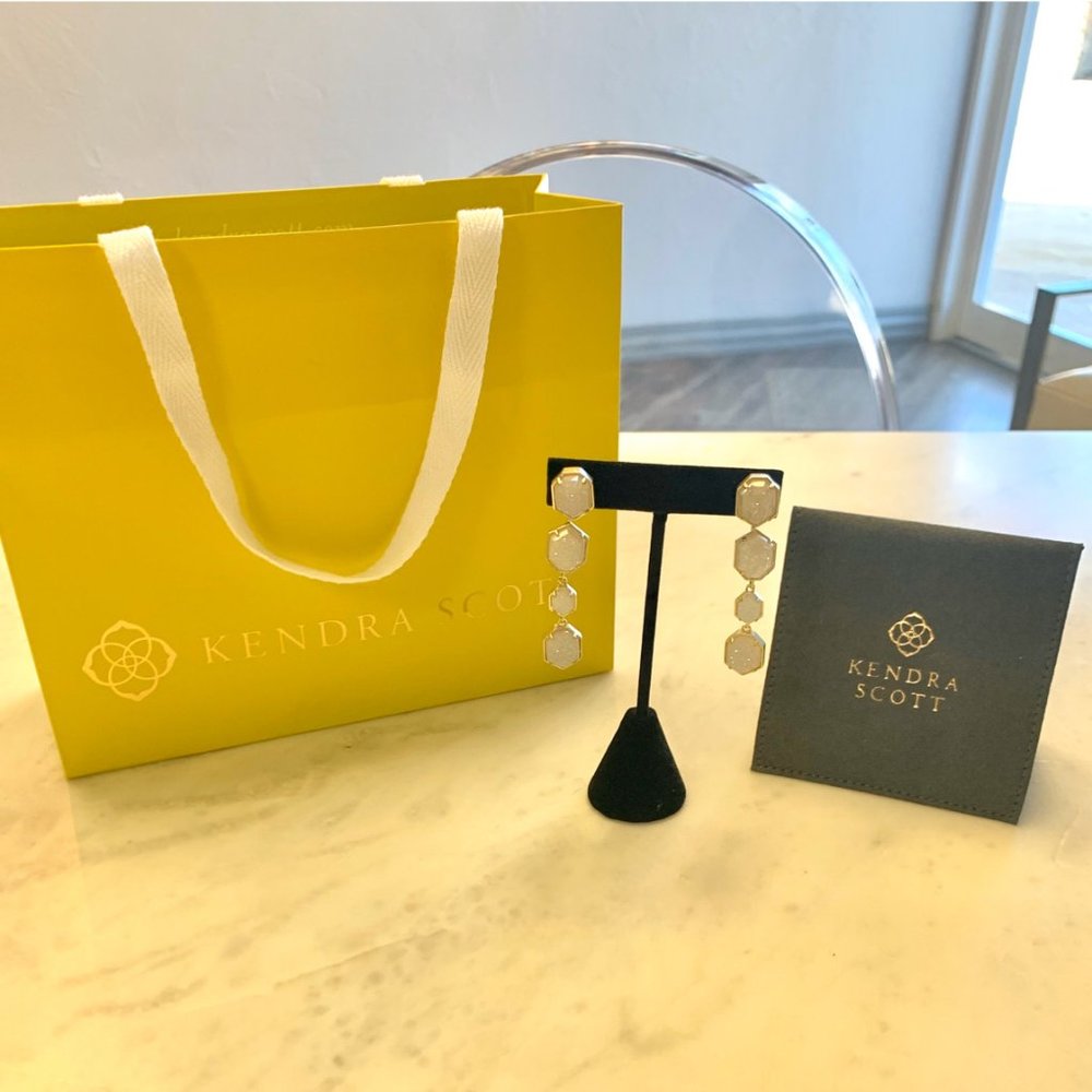 Kendra Scott Drop Earrings with Yellow Packaging